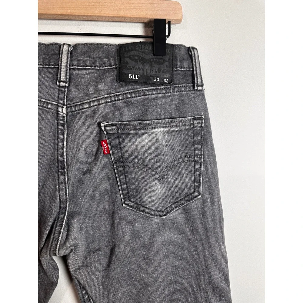 Levis 511 Slim Fit Gray Denim Jeans Mens 30x32 04511-0280 Faded Distressed